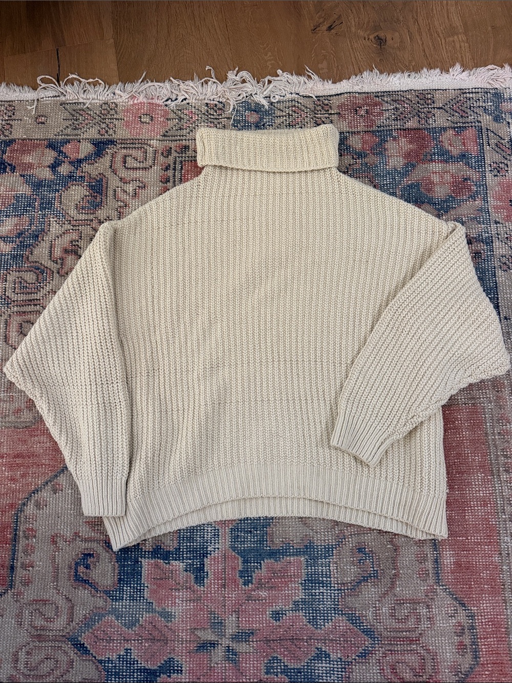 Free People Cream Turtleneck Rib Knit Sweater